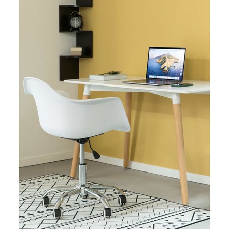 Fabulaxe Mid-Century Modern Style Adjustable Swivel Plastic Shell Molded Office Task Chair w/ Rolling Wheels, White Set of 4 QI003751.WT.4